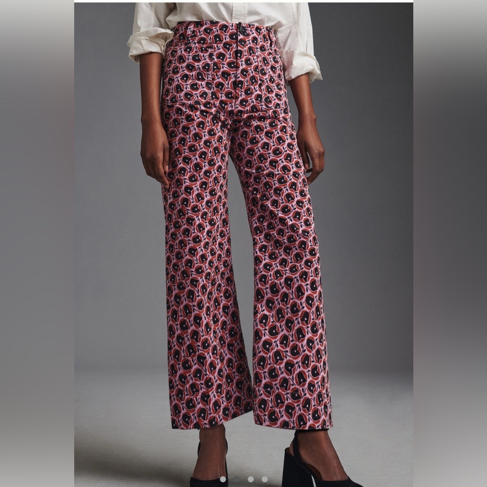 Anthropologie Colette Cropped Wide Leg Velvet Pants Pink patterned 26